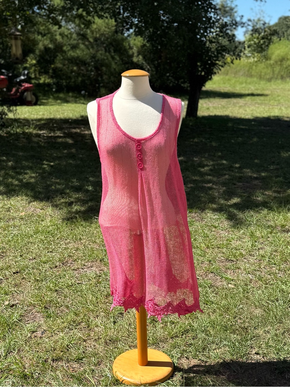 Simply Noelle Pink Mesh Cover Up W/Embroidered Trim & Sequins Size XXL (CBR0001)